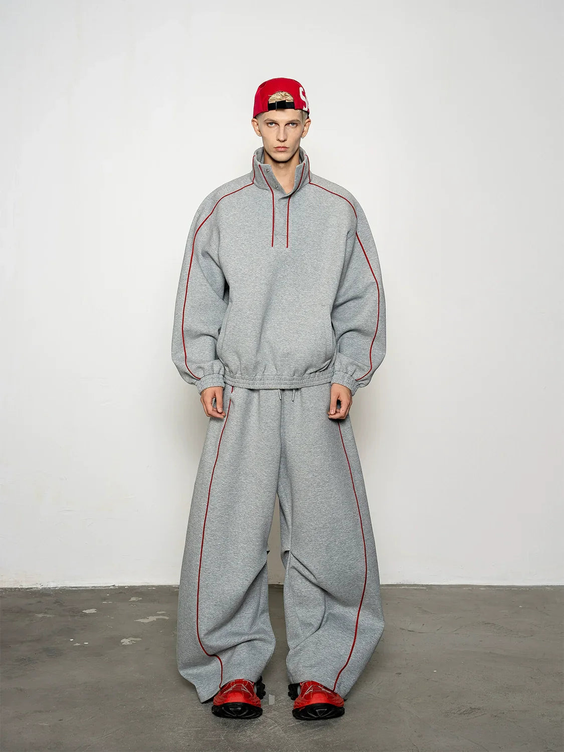 niche deconstruction contrasting color air layer turtleneck sweater men's scimitar casual pants sports suit FE0602