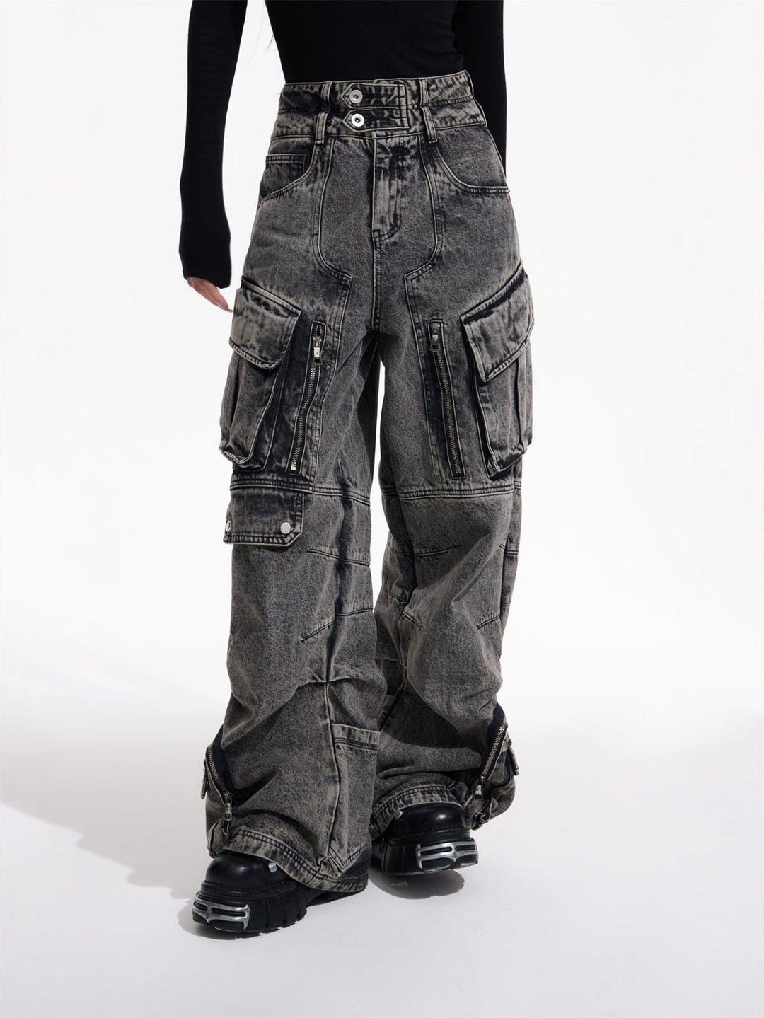 Multi-pocket wide leg casual jeans FE0420