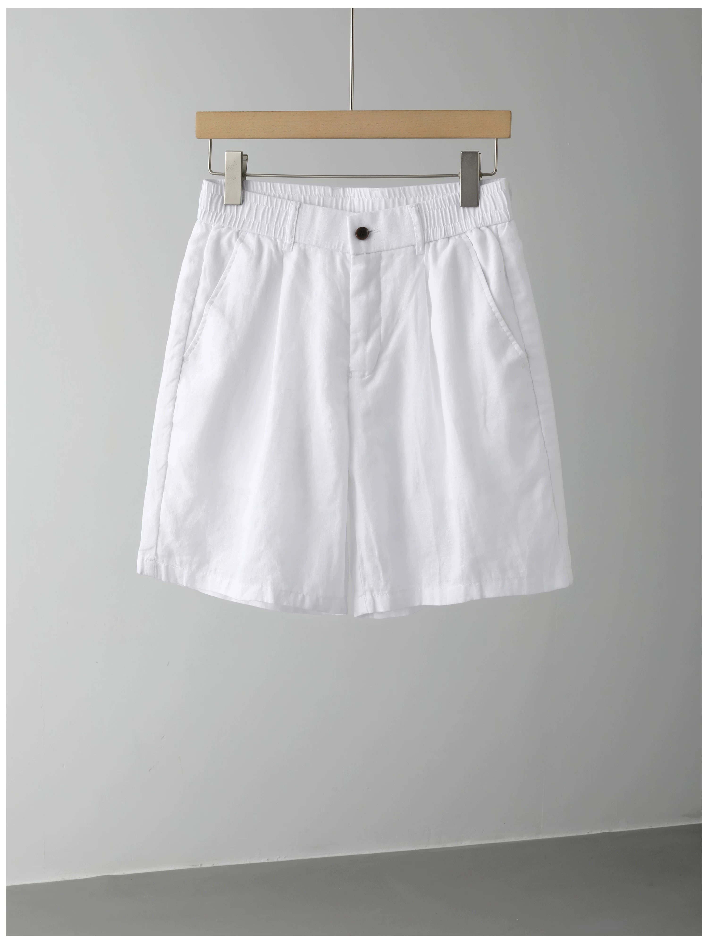 Old Money Drop Straight Double Pleated 100% Pure Linen Shorts FE0729