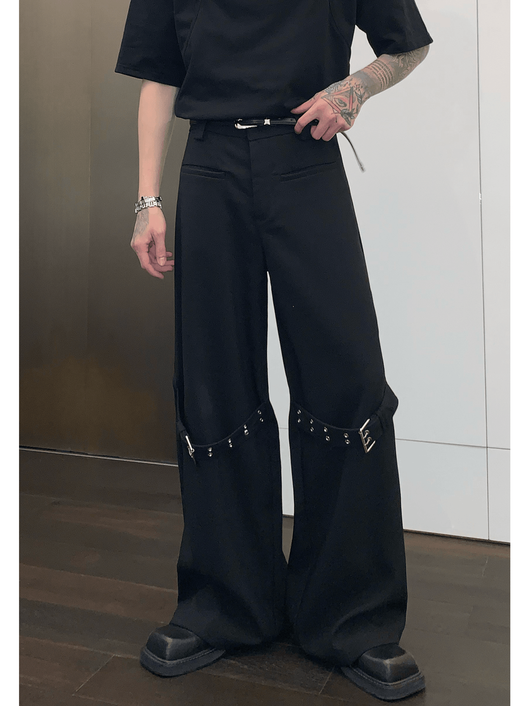 strap design straight suit pants FE0413