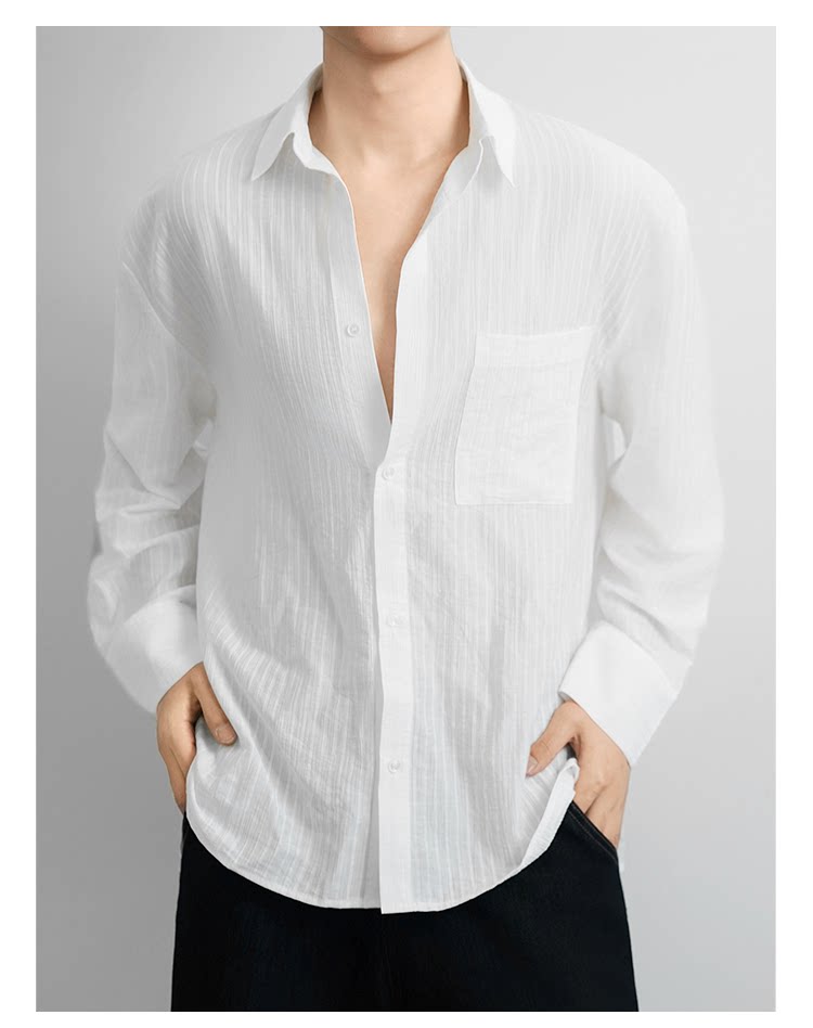 Old money style long-sleeved shirt texture lazy summer thin shirt FE0723