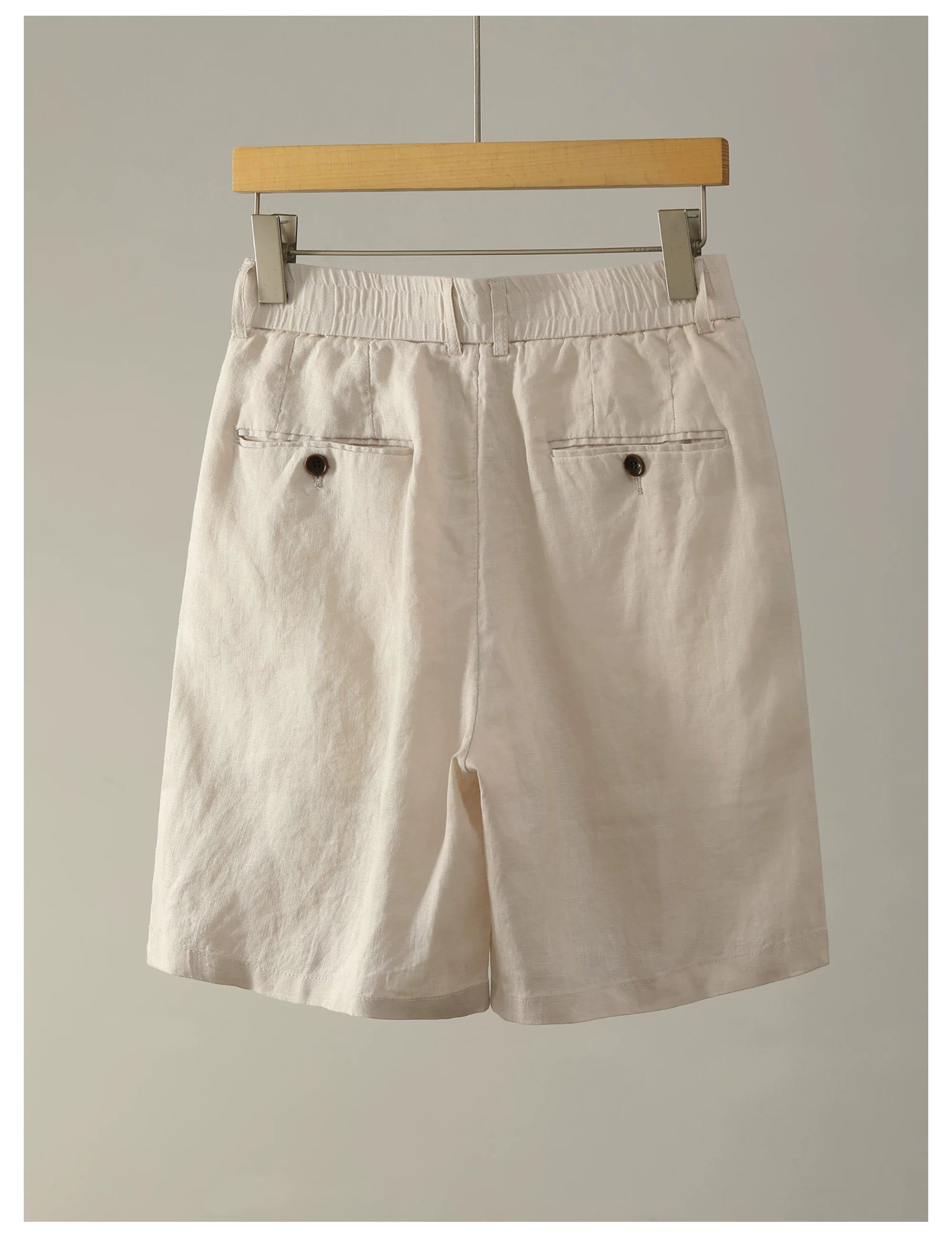 Old Money Drop Straight Double Pleated 100% Pure Linen Shorts FE0729