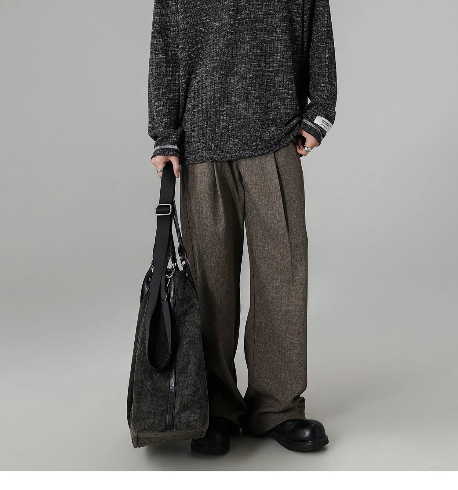 Grey Henry Neck Long Sleeve T-Shirt FE0713