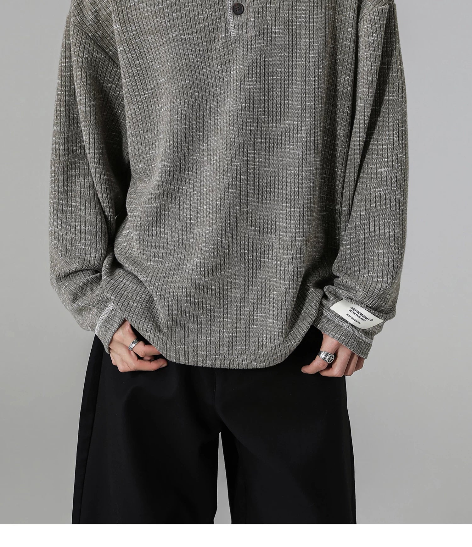 Grey Henry Neck Long Sleeve T-Shirt FE0713