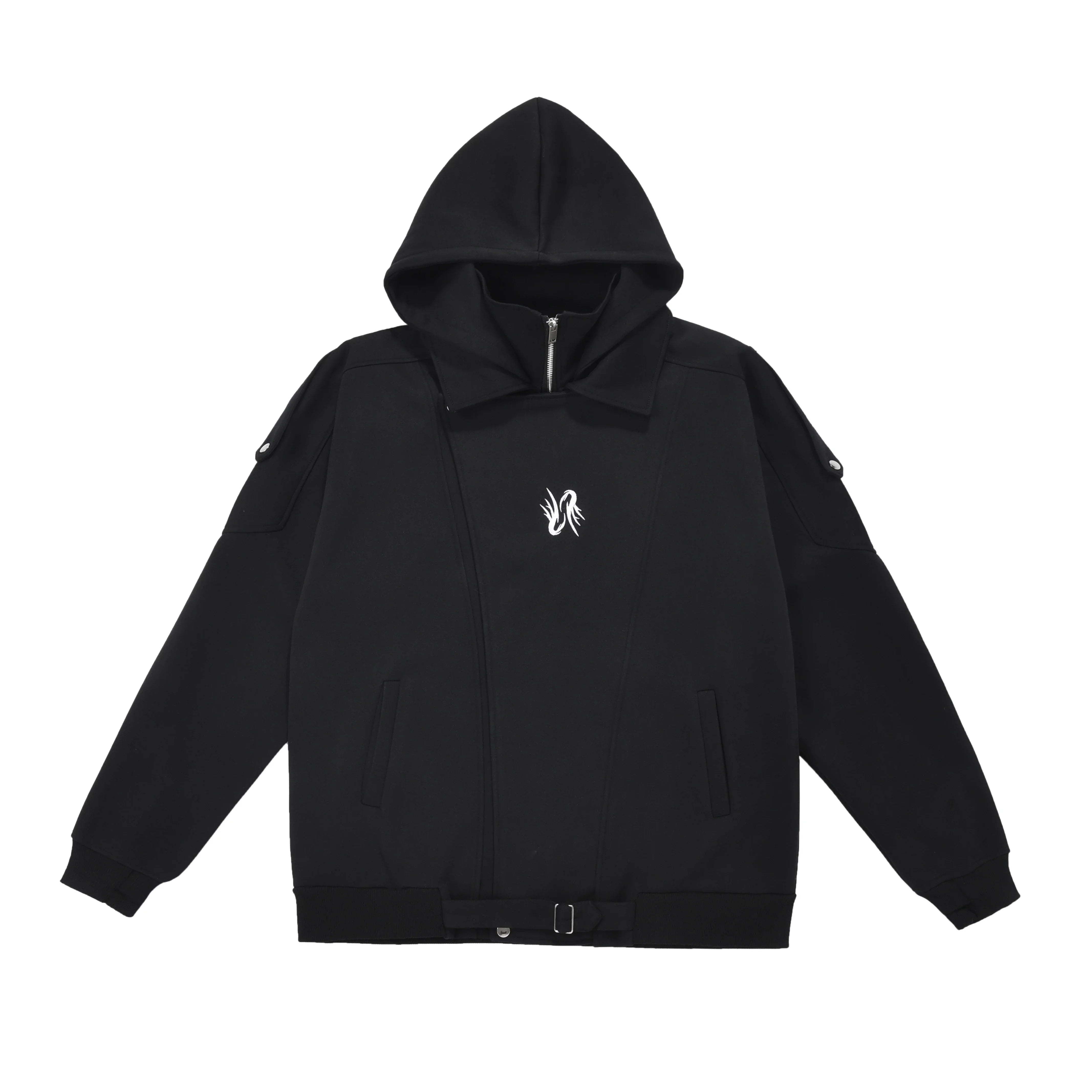 LAYERED-LOOK STAND-COLLAR ZIP HOODIE FE0511