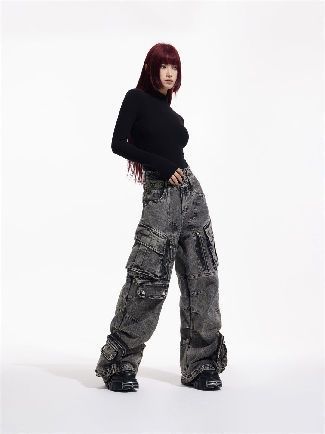 Multi-pocket wide leg casual jeans FE0420