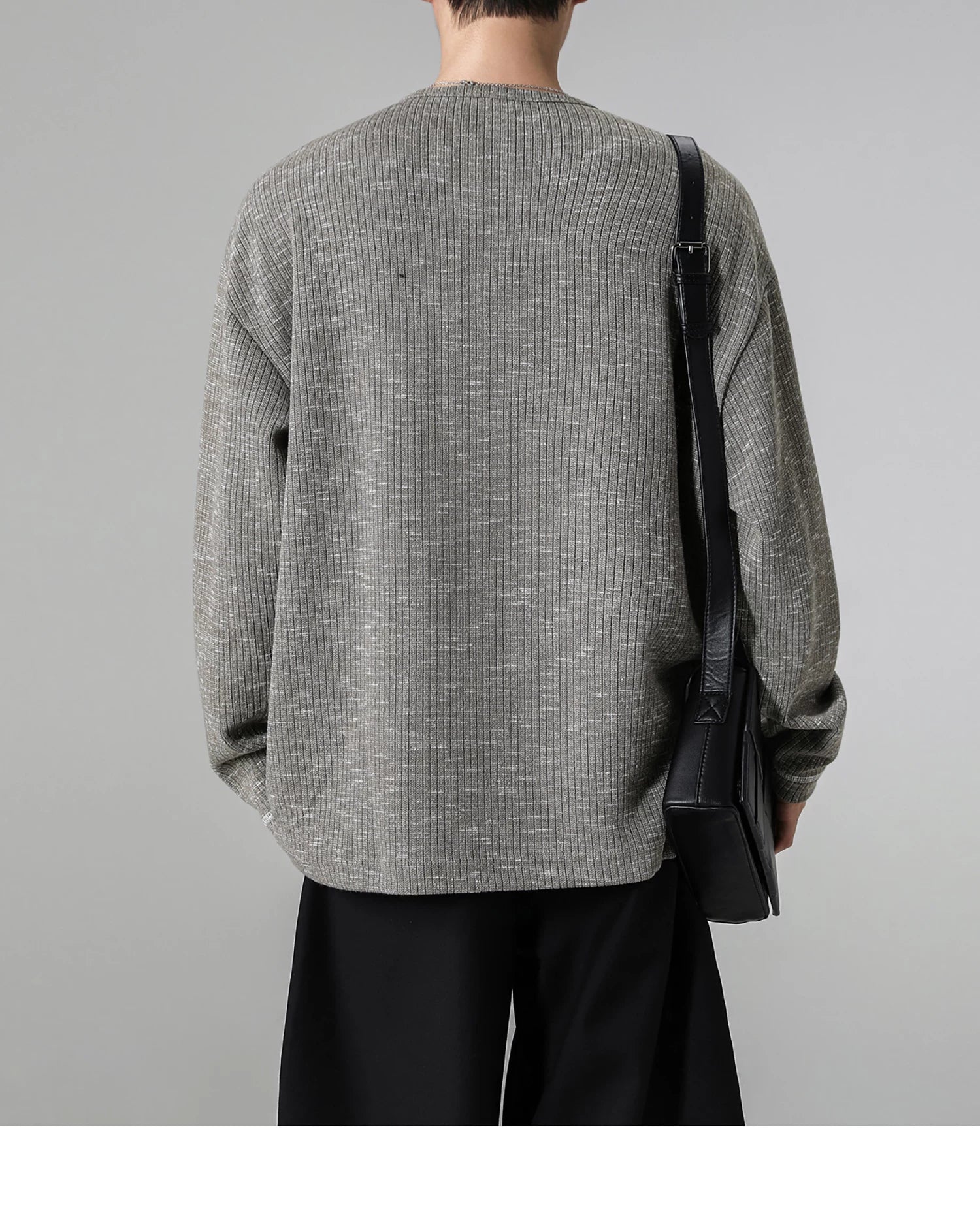 Grey Henry Neck Long Sleeve T-Shirt FE0713