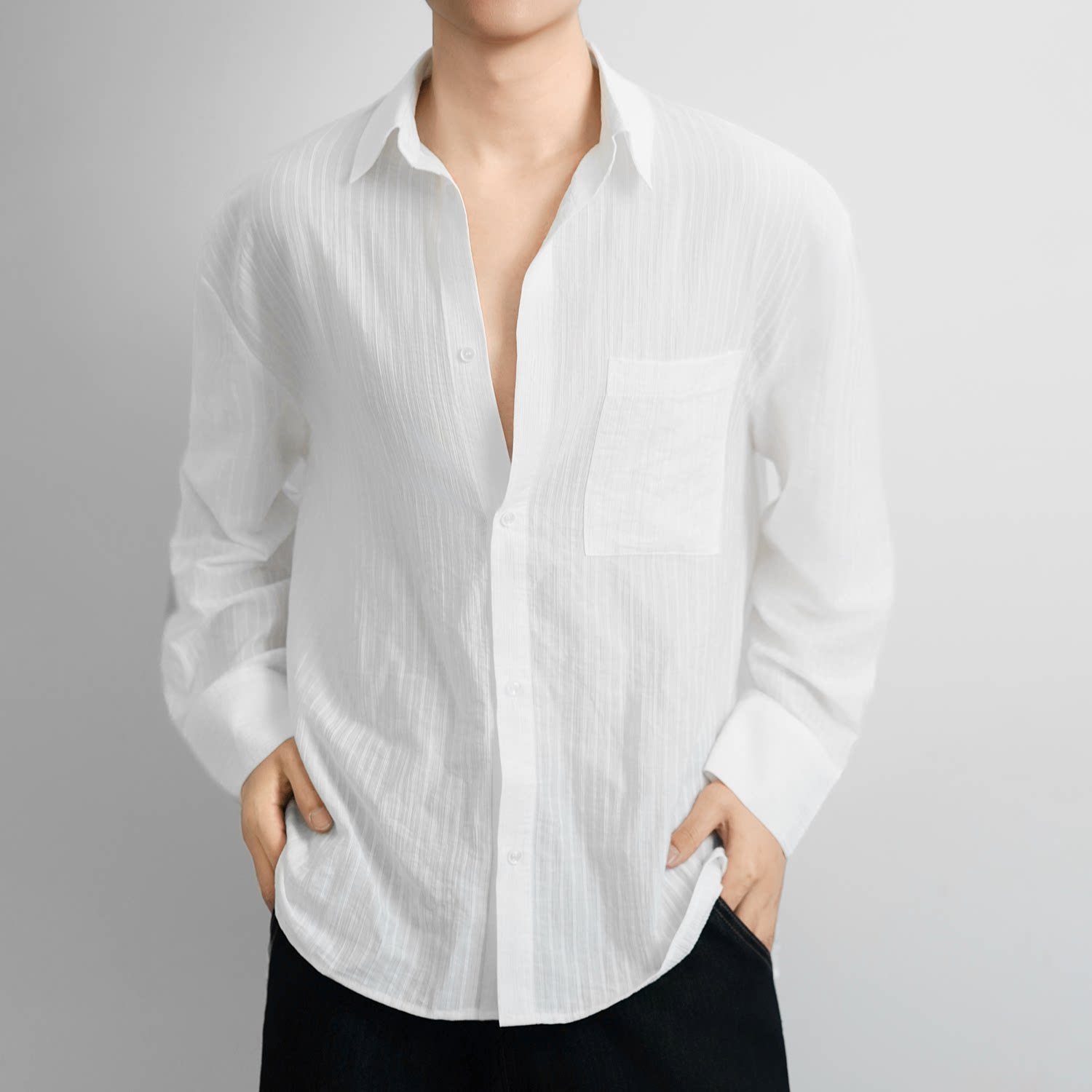 Old money style long-sleeved shirt texture lazy summer thin shirt FE0723