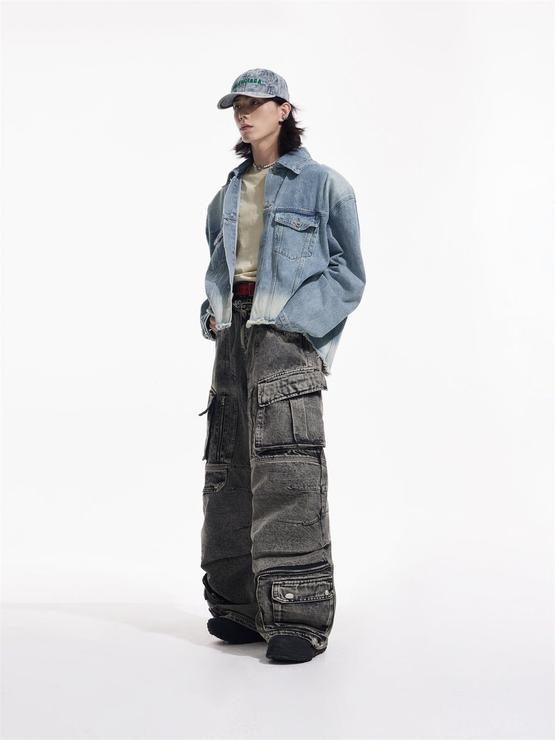 Multi-pocket wide leg casual jeans FE0420