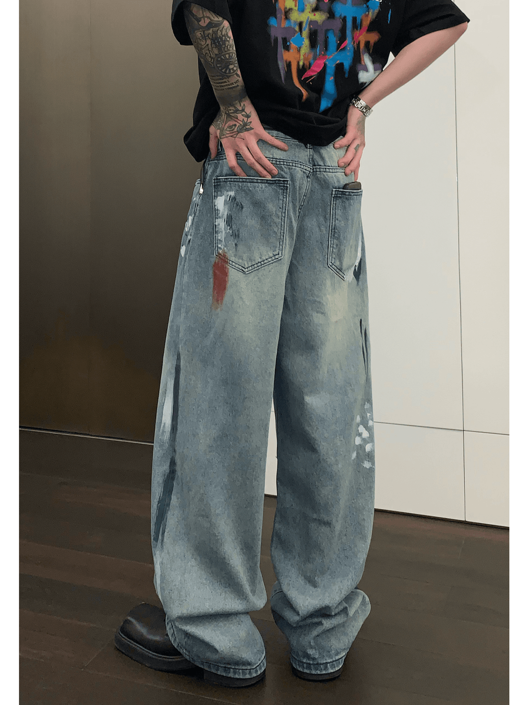 street graffiti contrast color straight jeans FE0103