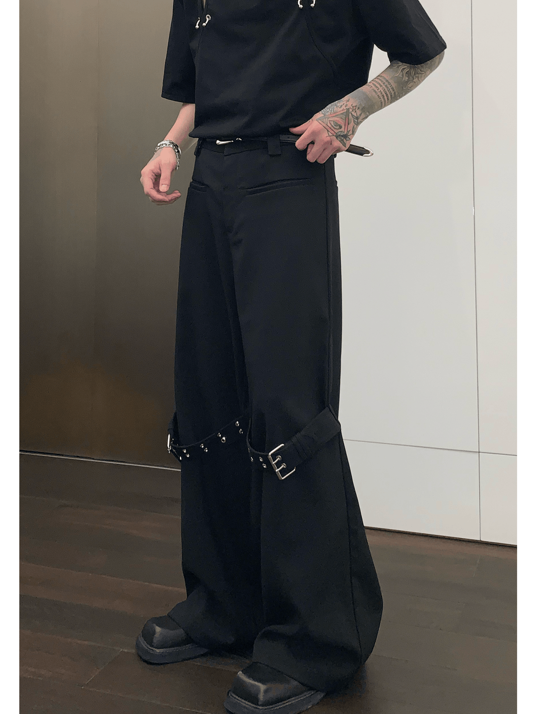 strap design straight suit pants FE0413