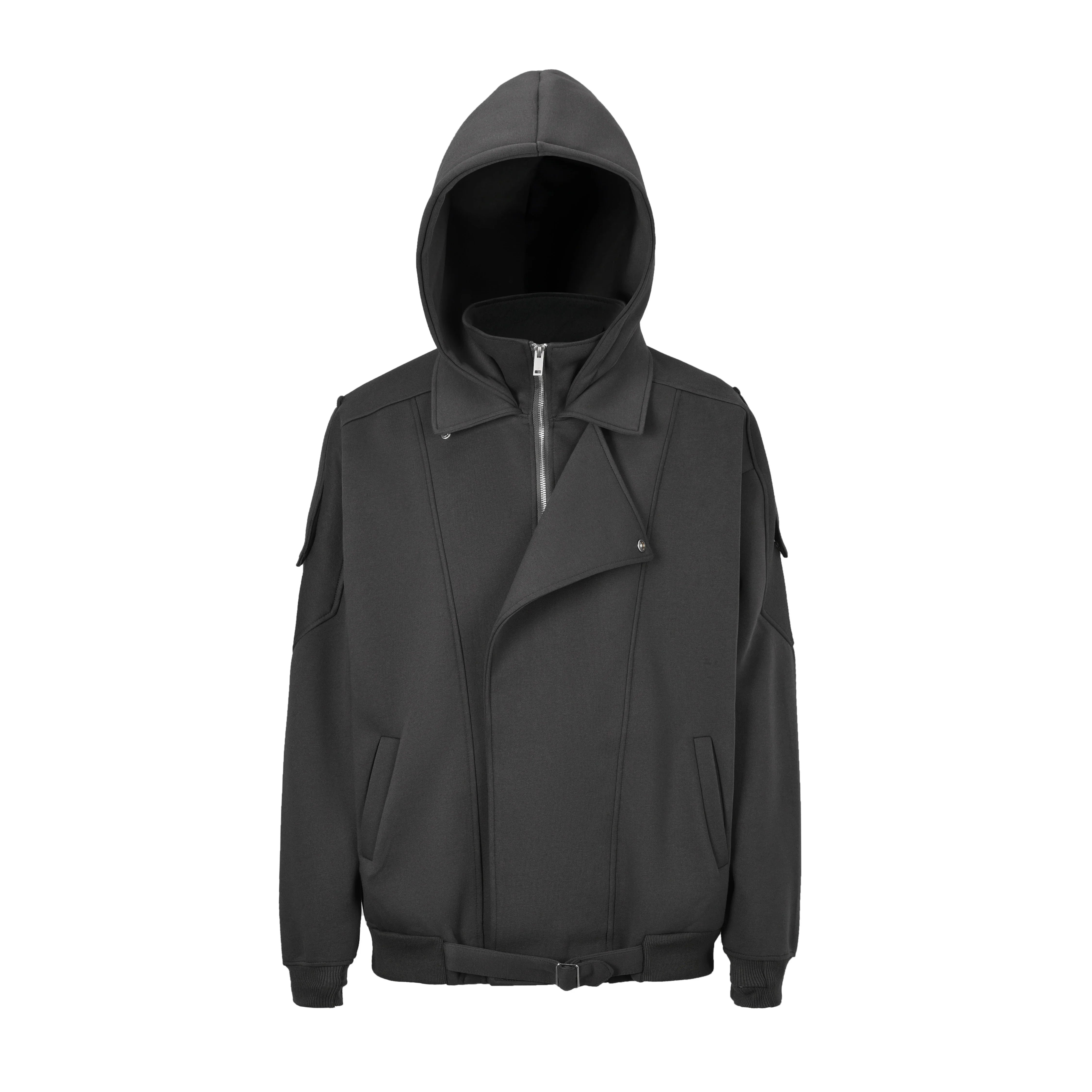 LAYERED-LOOK STAND-COLLAR ZIP HOODIE FE0511