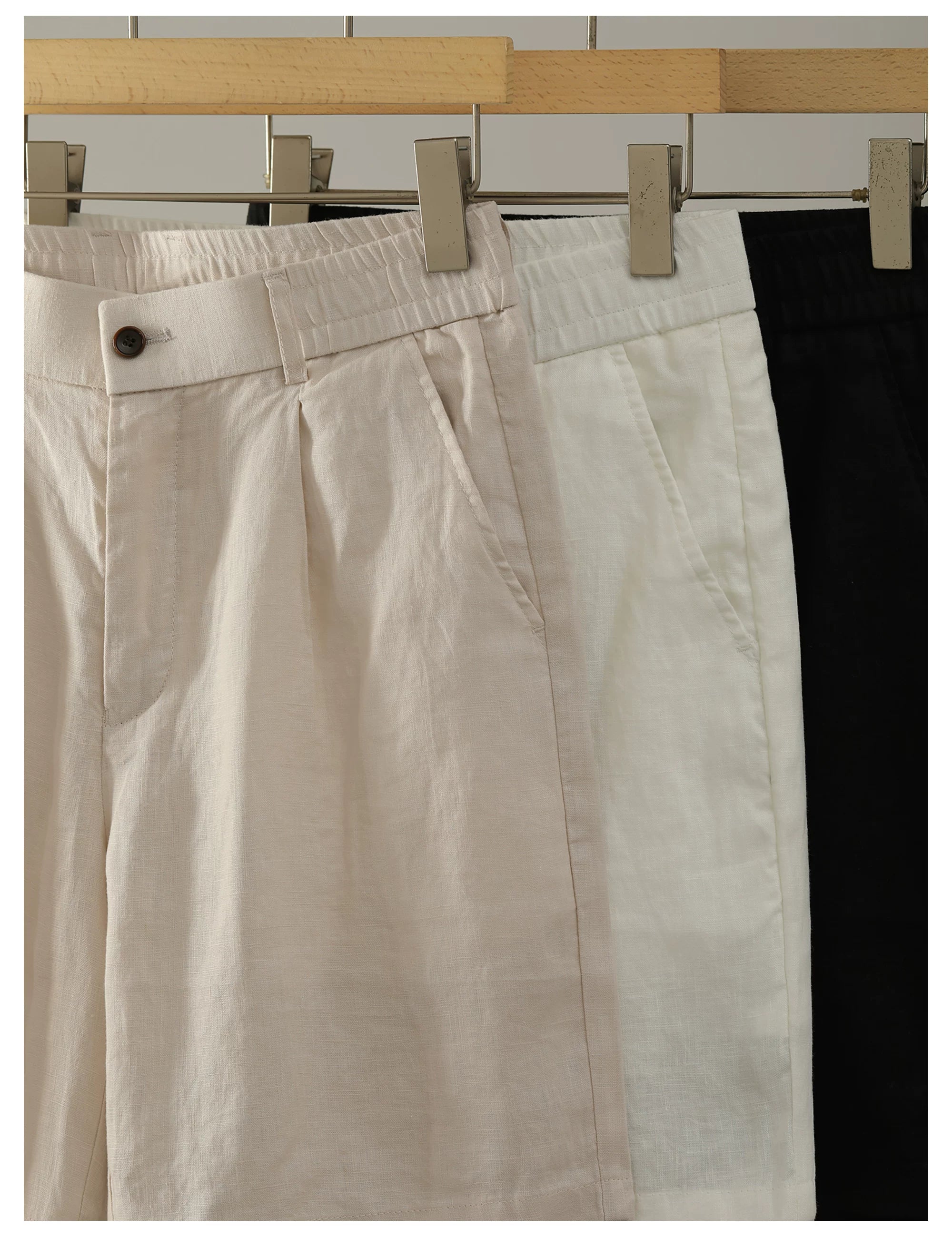 Old Money Drop Straight Double Pleated 100% Pure Linen Shorts FE0729