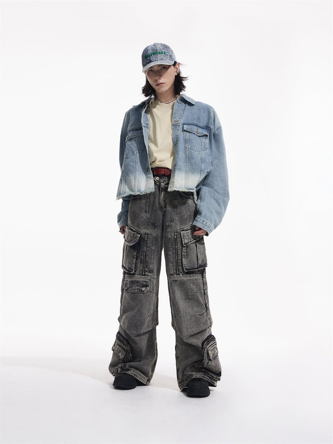 Multi-pocket wide leg casual jeans FE0420
