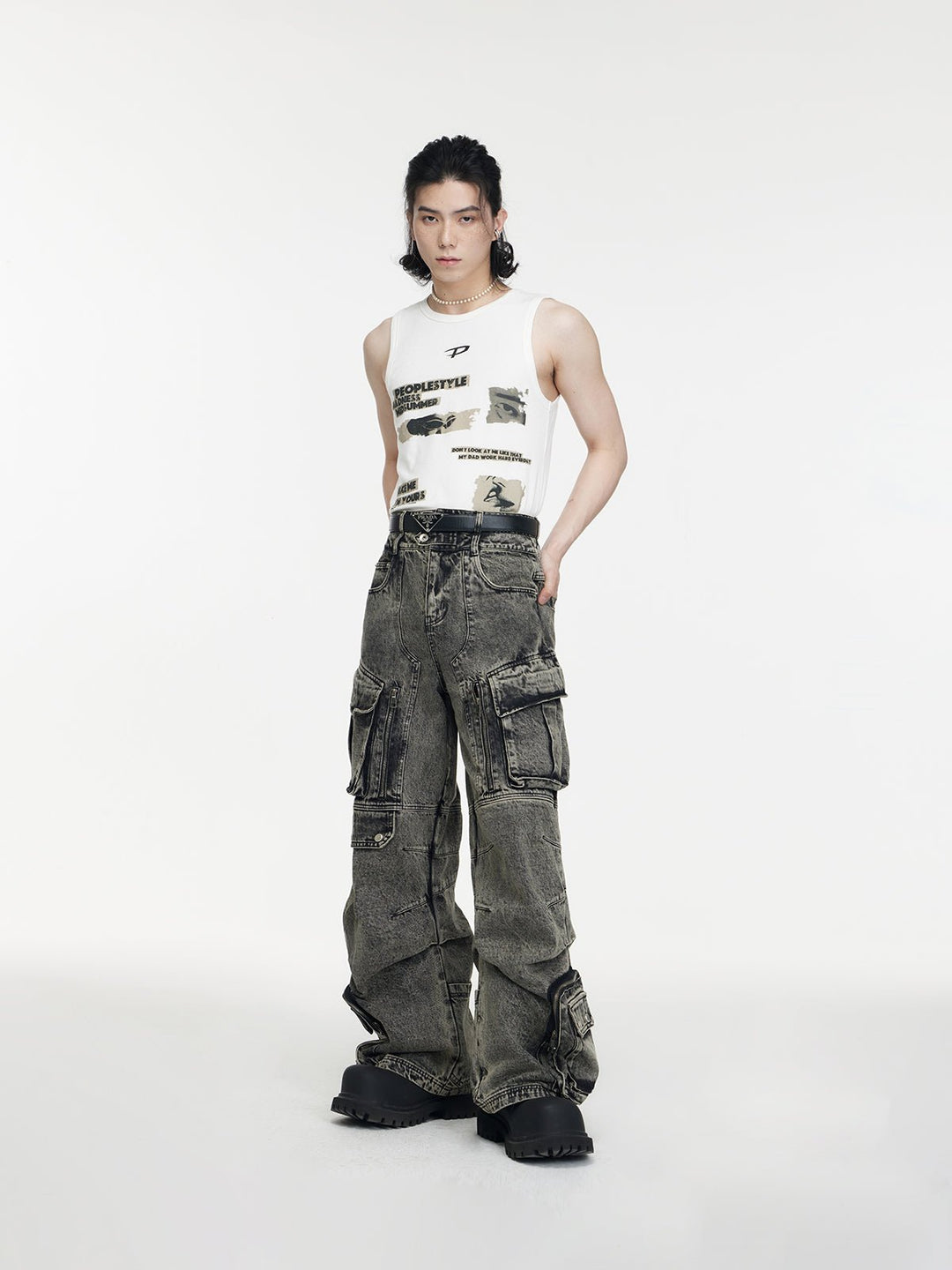 Multi-pocket wide leg casual jeans FE0420