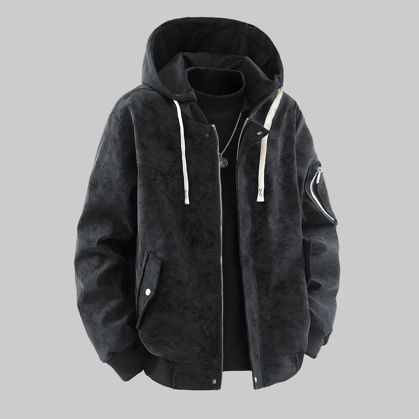 Spring PU leather jacket hooded jacket FE0703