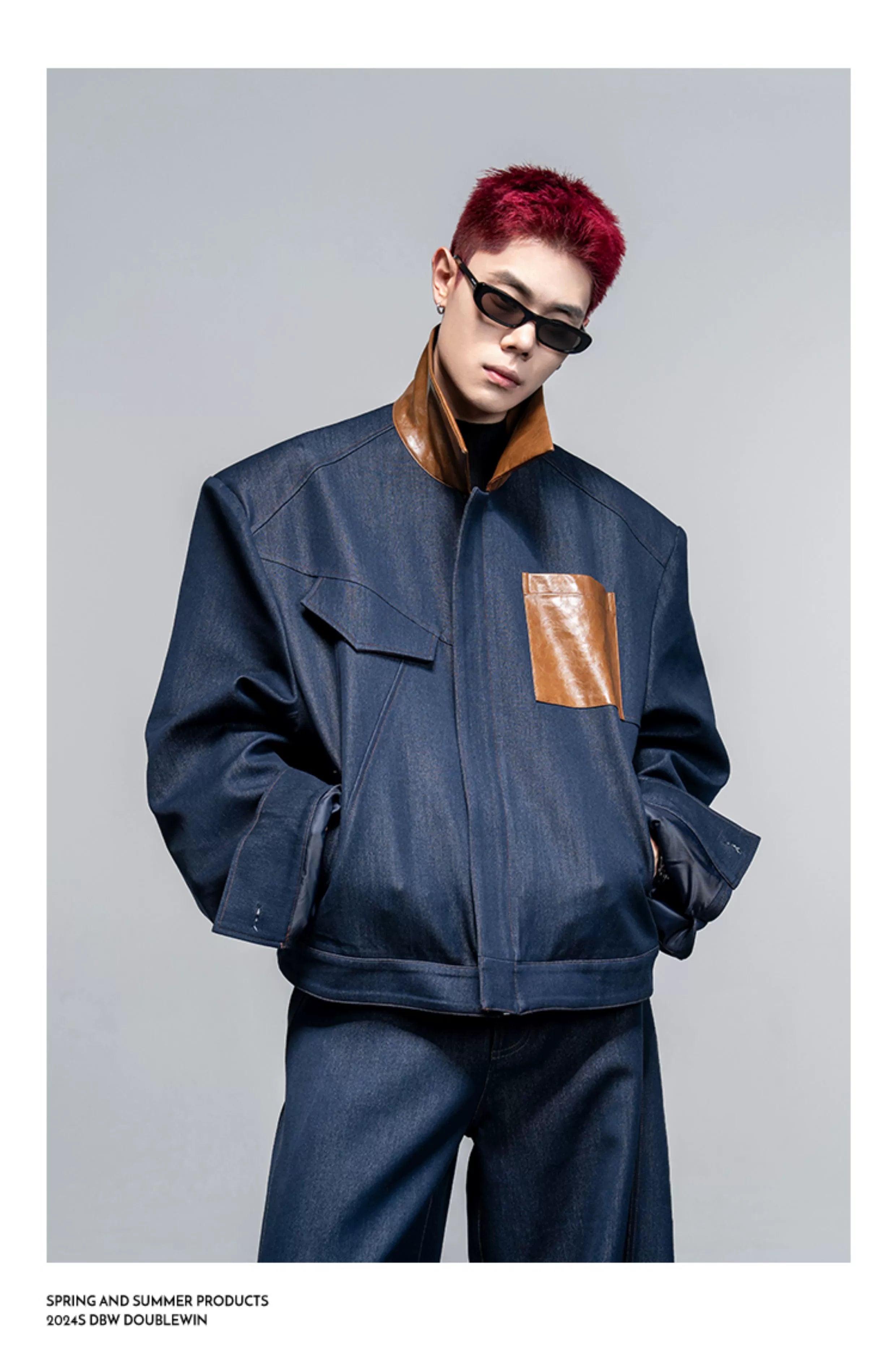Leather shoulder padded short jacket FE0128