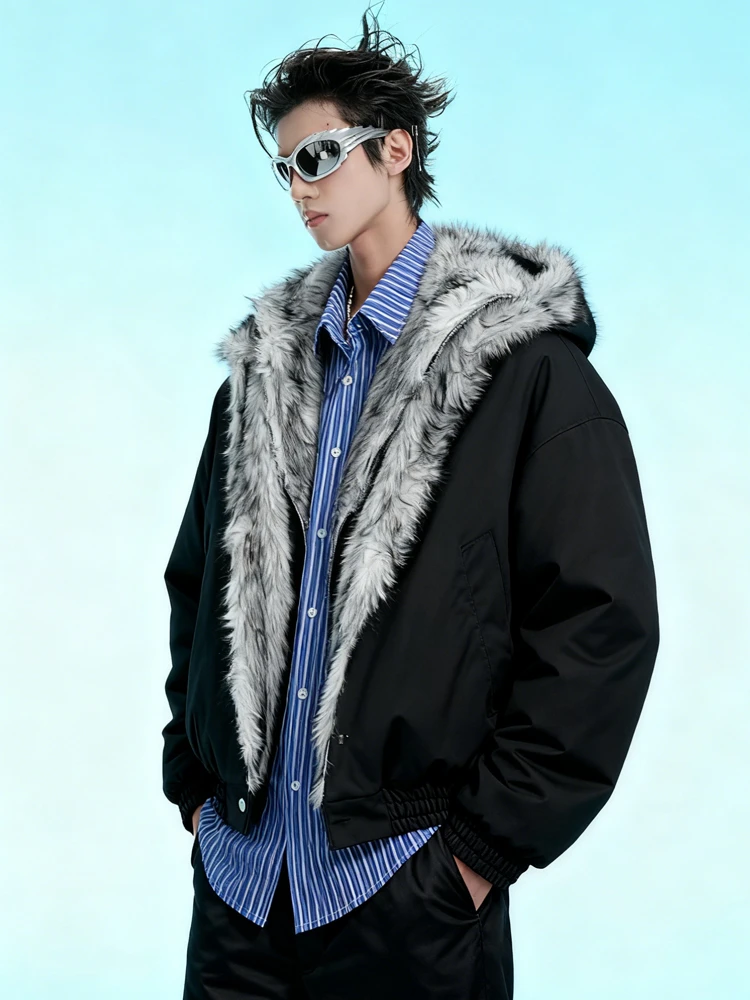 Imitation wolf hair warm double-layer fur collar short cotton jacket FE0709