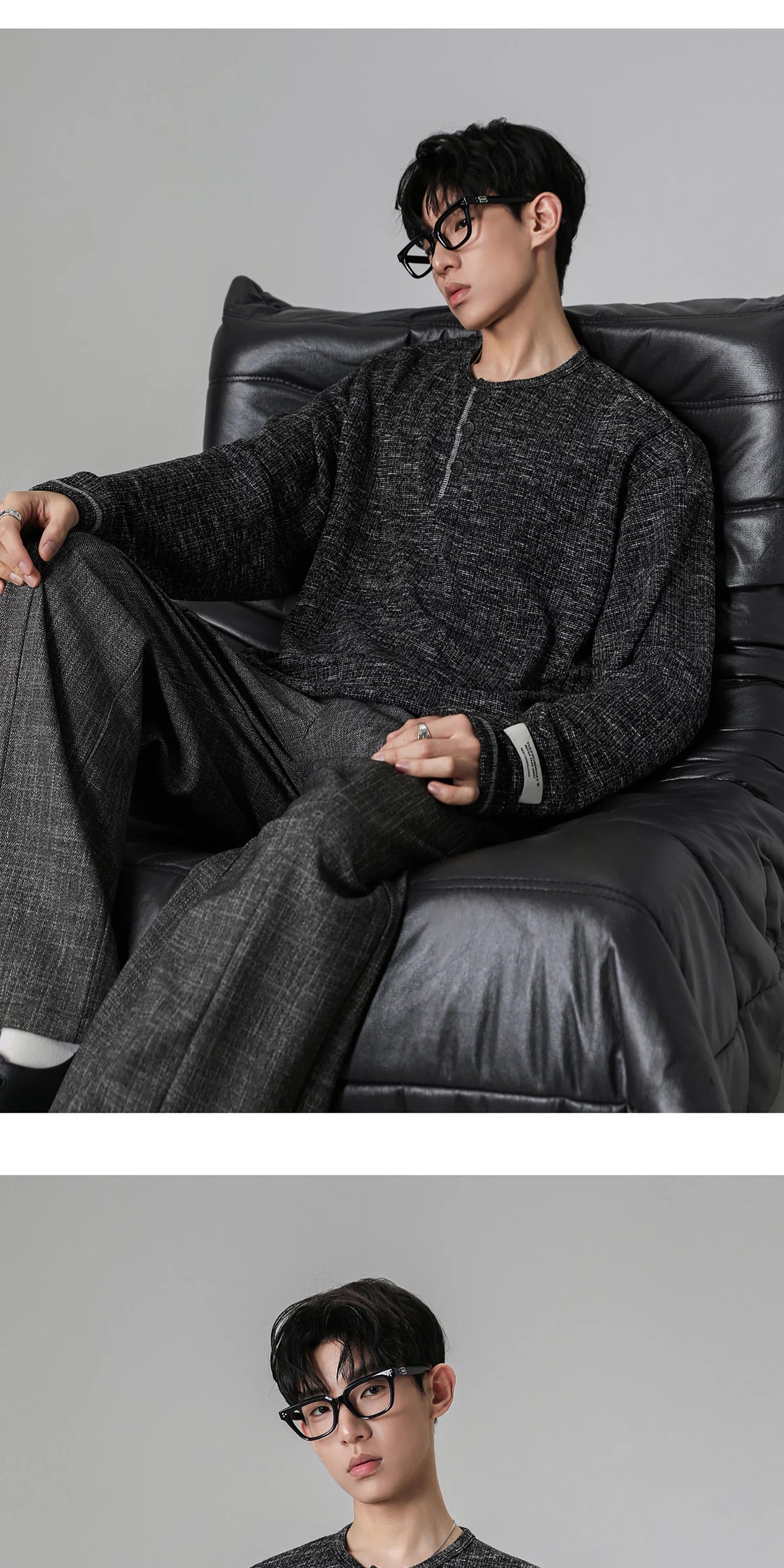 Grey Henry Neck Long Sleeve T-Shirt FE0713