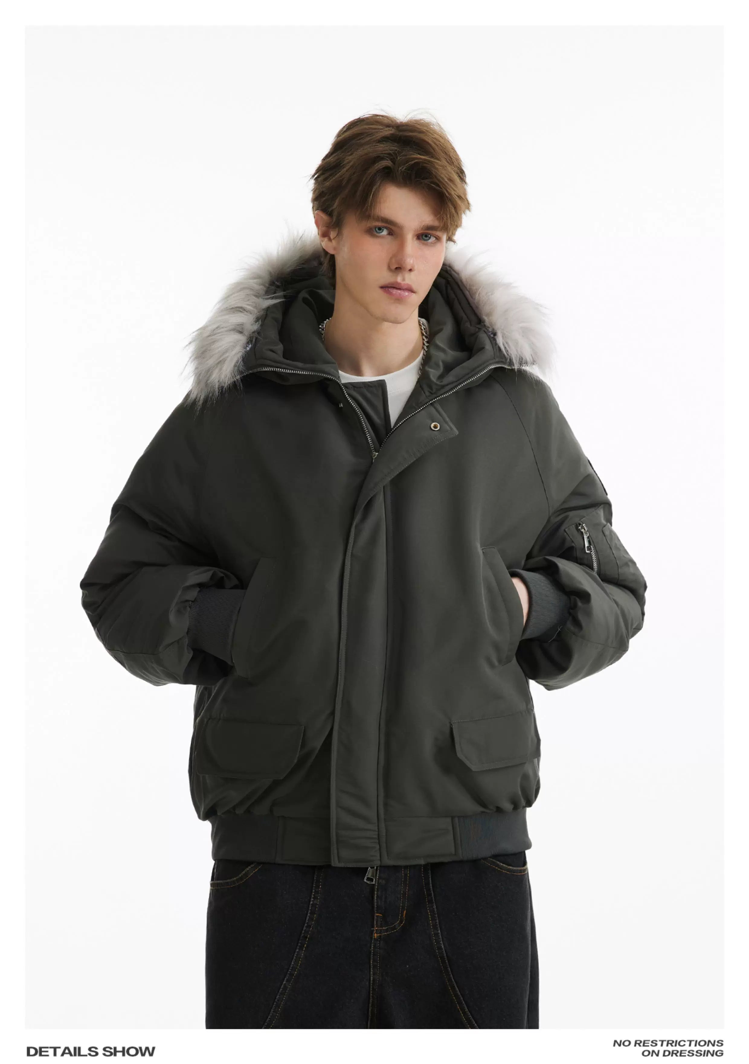 Vintage Fur Collar Hooded Thickened Parka FE0713