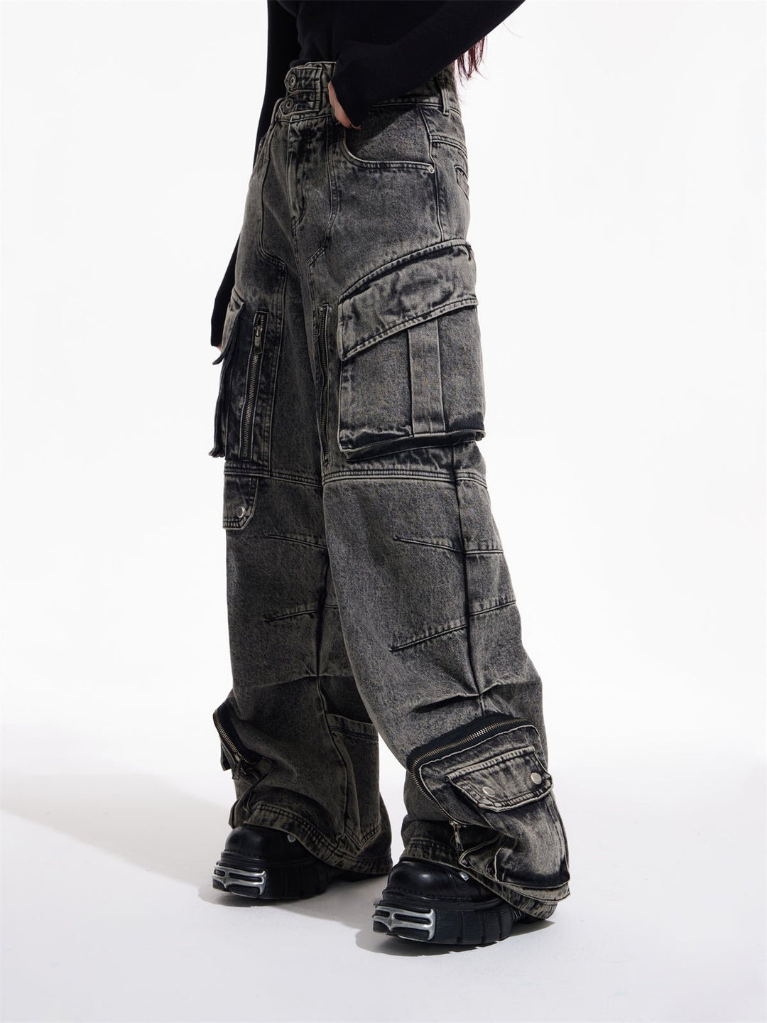 Multi-pocket wide leg casual jeans FE0420