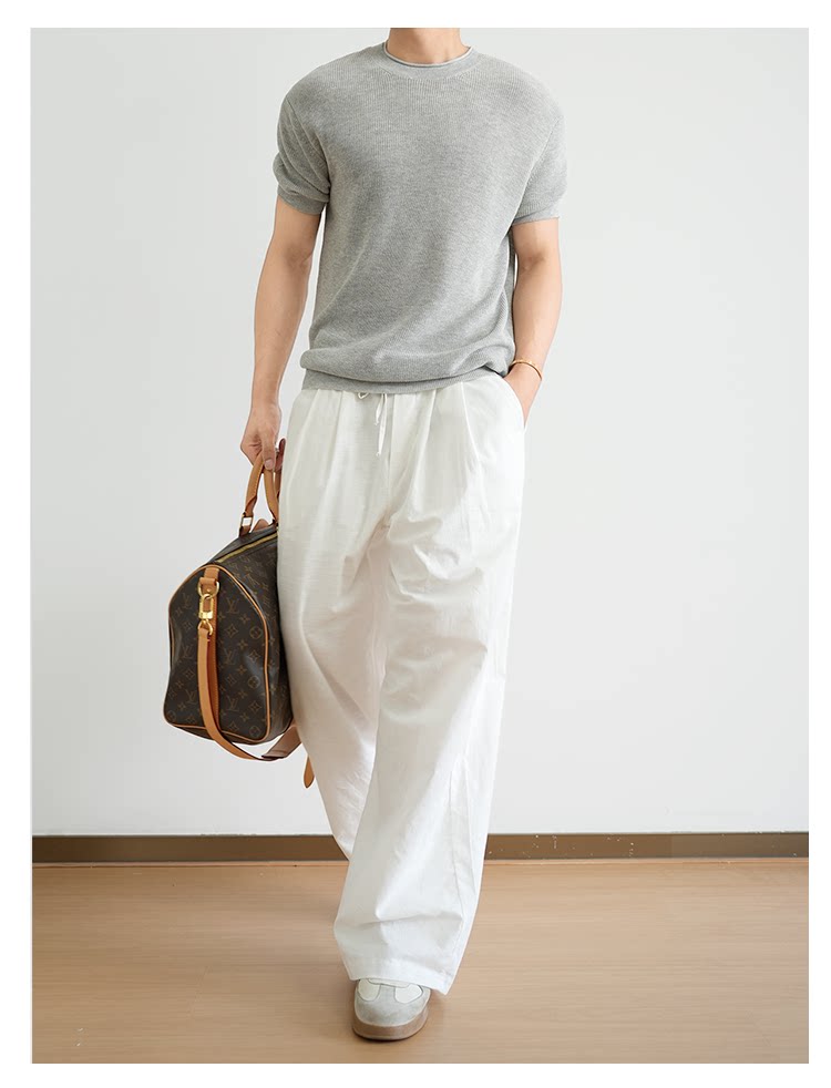 Old Money Wind Linen Lyocell Breathable Crew Neck Knitted Short Sleeve Men's Summer Casual Thin FE0717
