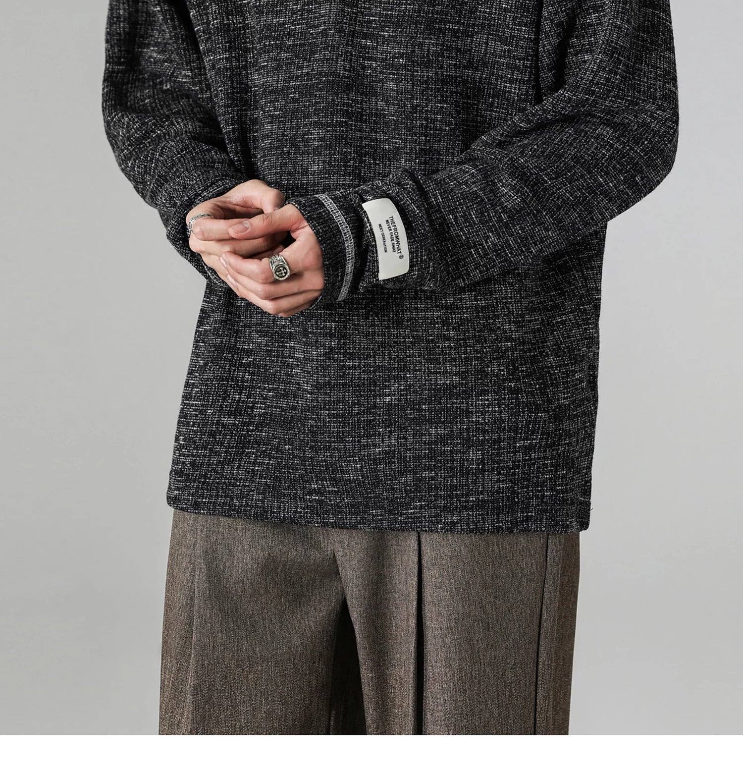 Grey Henry Neck Long Sleeve T-Shirt FE0713