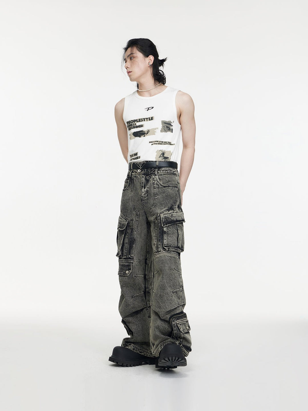 Multi-pocket wide leg casual jeans FE0420