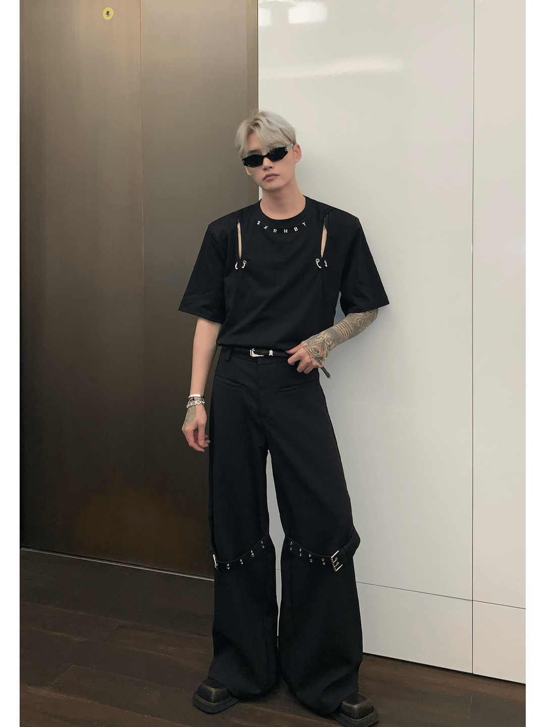 strap design straight suit pants FE0413