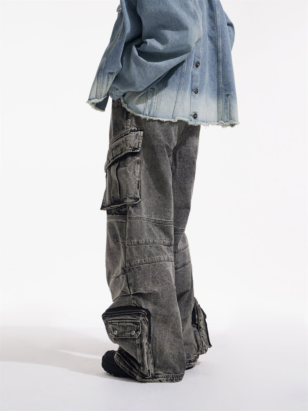 Multi-pocket wide leg casual jeans FE0420
