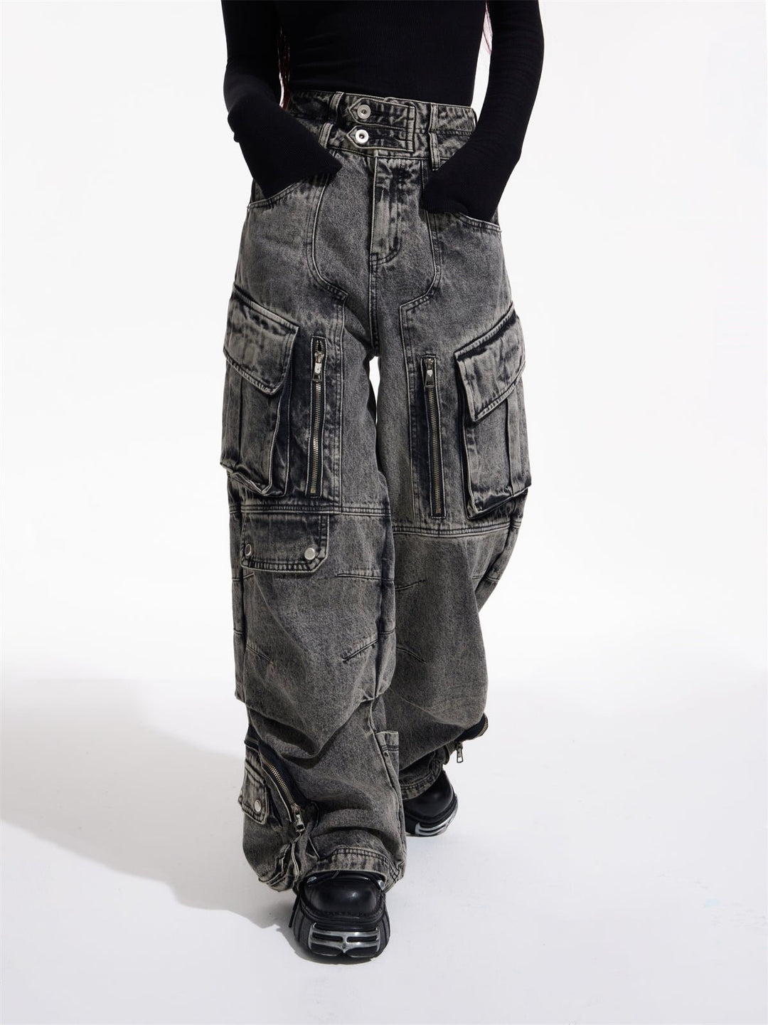 Multi-pocket wide leg casual jeans FE0420