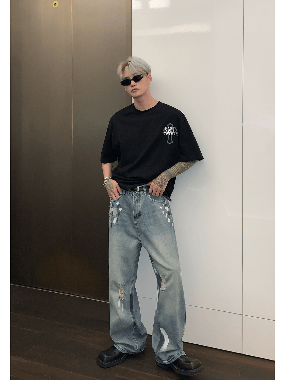 street graffiti contrast color straight jeans FE0103