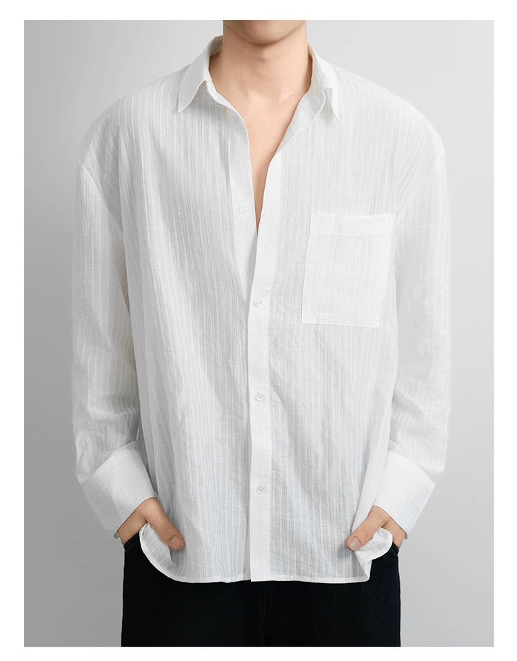 Old money style long-sleeved shirt texture lazy summer thin shirt FE0723
