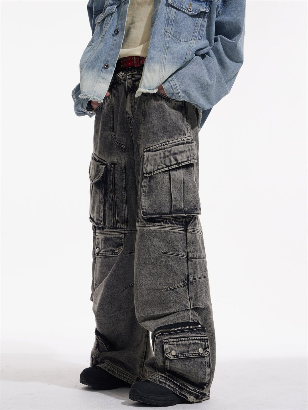 Multi-pocket wide leg casual jeans FE0420