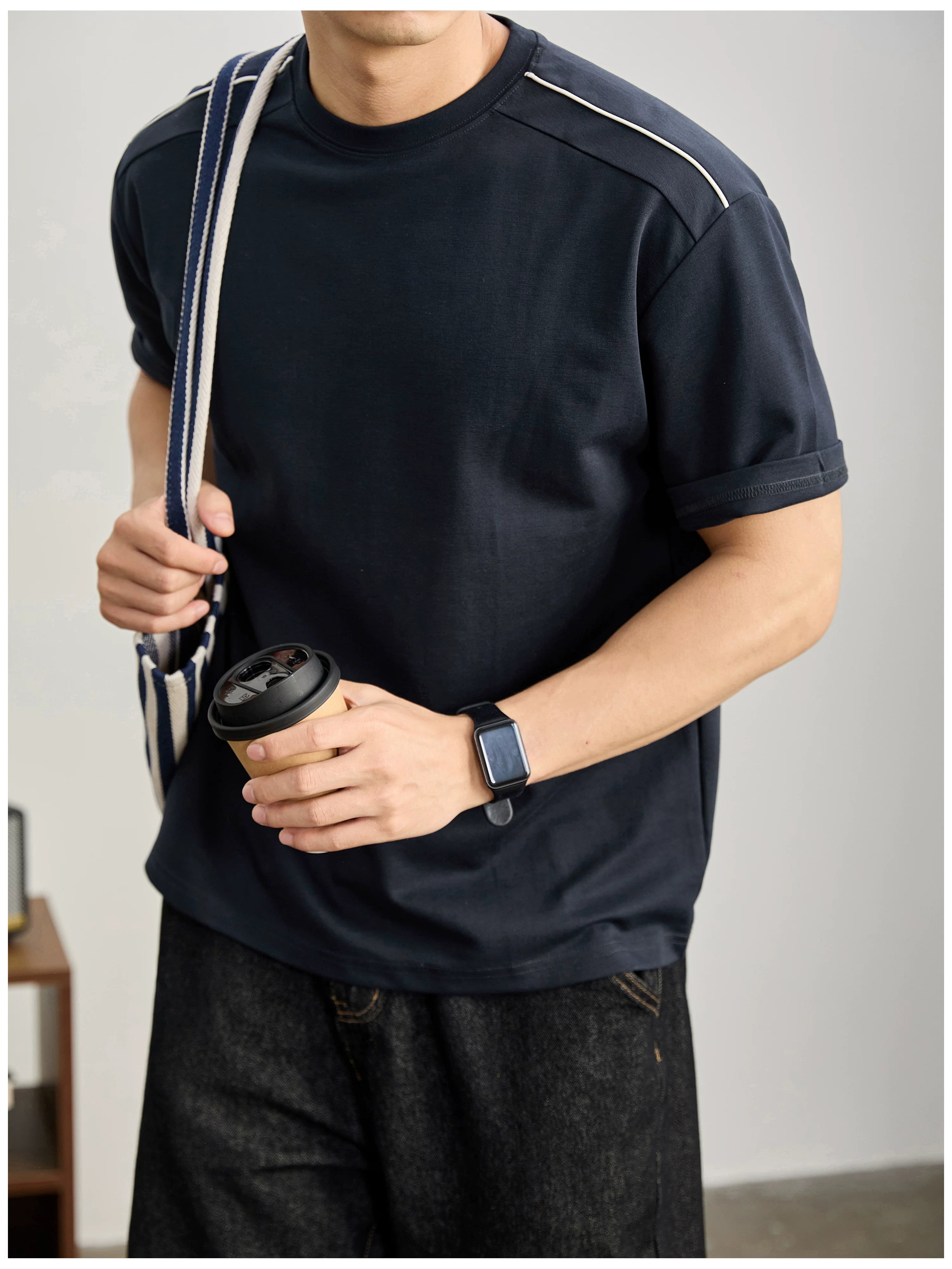 Simple washed cotton short-sleeved T-shirt FE0738