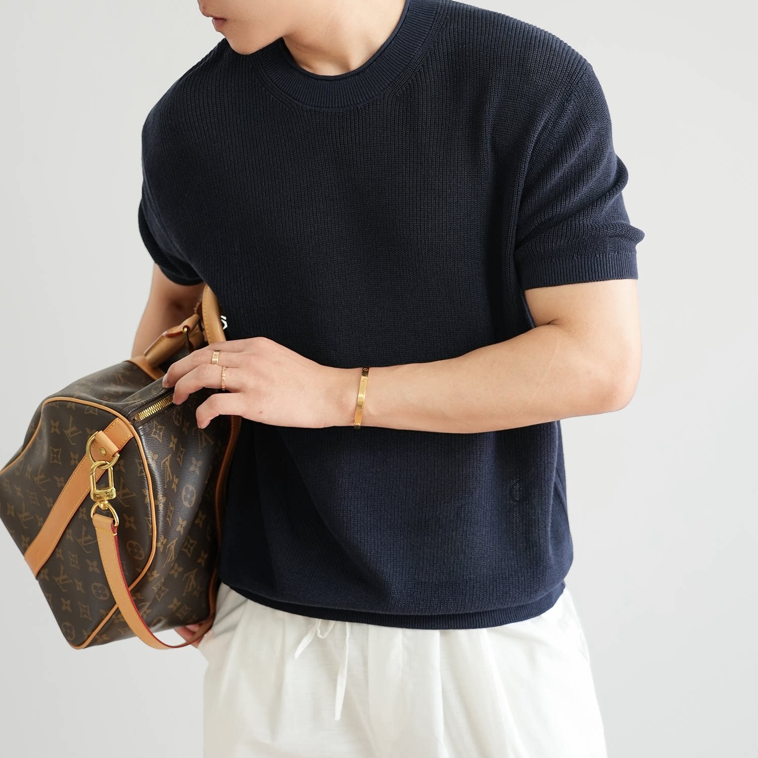 Old Money Wind Linen Lyocell Breathable Crew Neck Knitted Short Sleeve Men's Summer Casual Thin FE0717