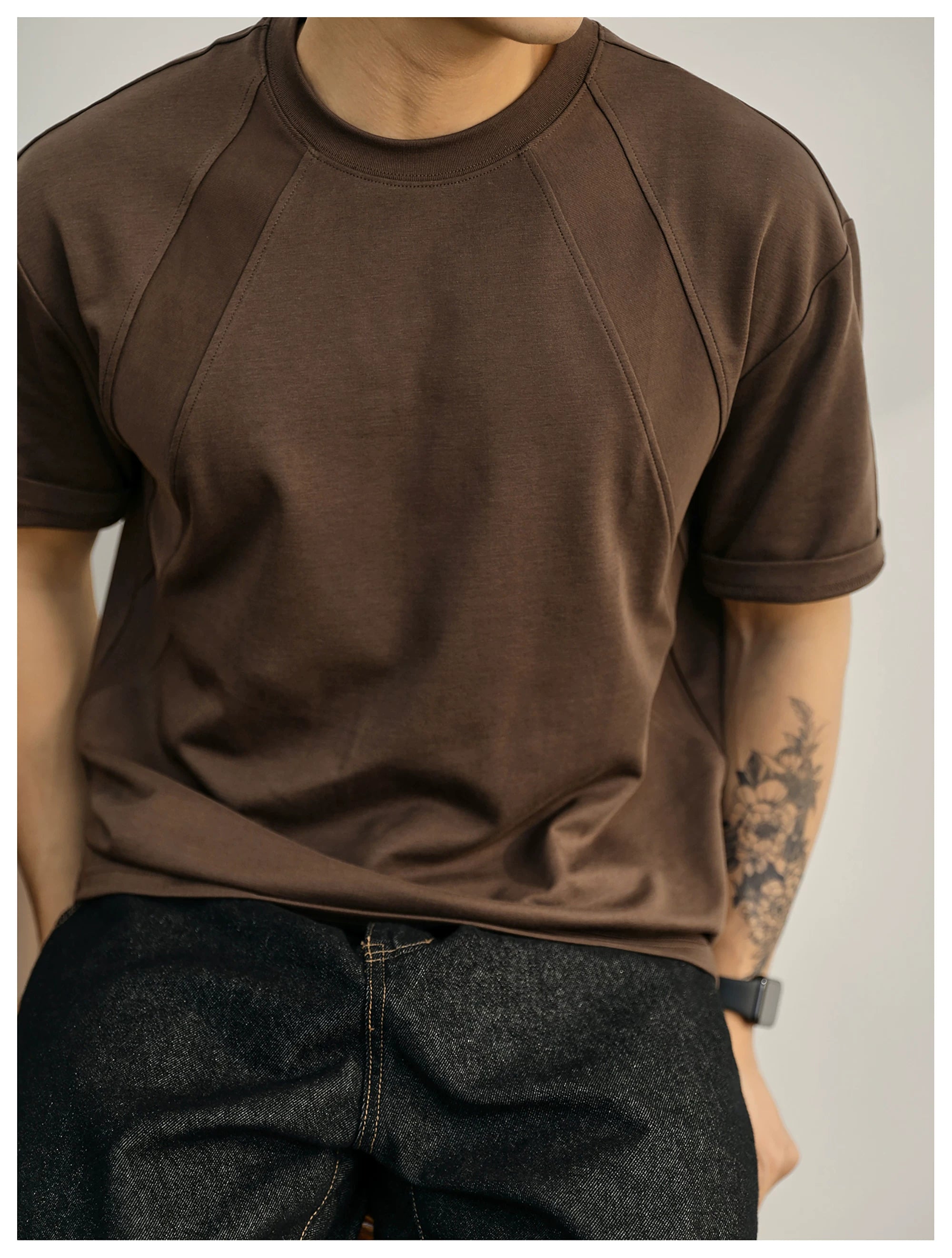 Summer American Splicing Micro Wide Half Sleeve Deconstruction Crisp T-Shirt FE0734