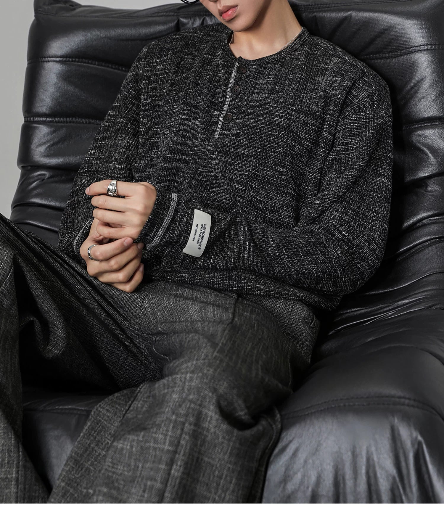 Grey Henry Neck Long Sleeve T-Shirt FE0713