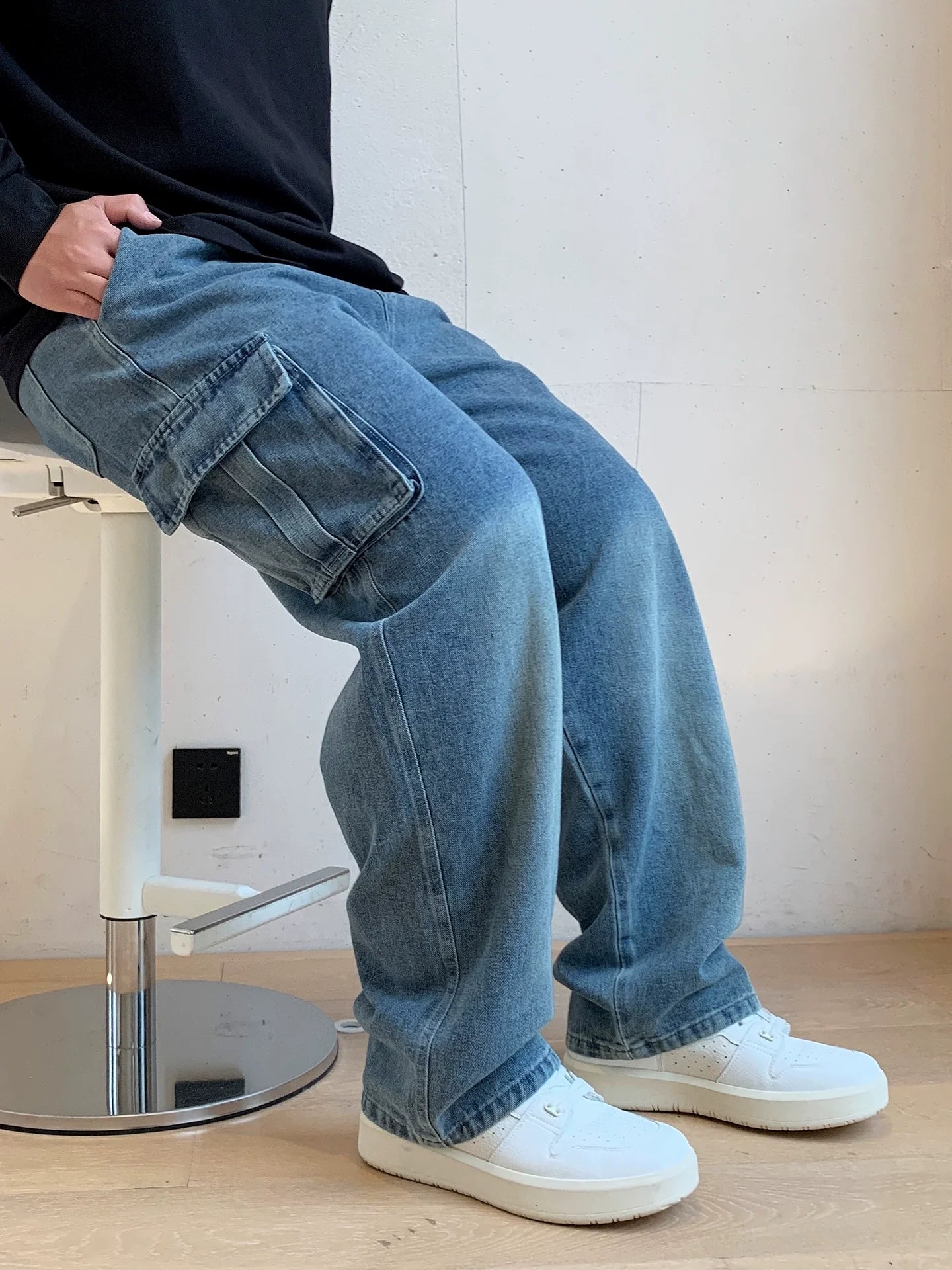 Large size straight denim overalls FE0667