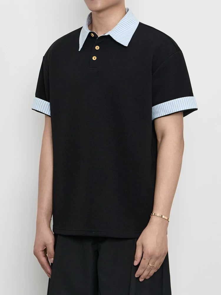 Old Money Wind Fake Two-piece Short Sleeve Summer Loose T-Shirt Shirt Collar FE0722