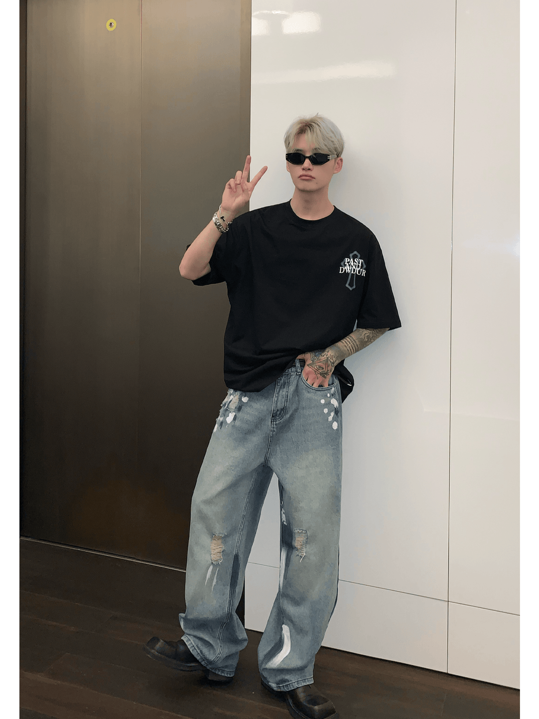 street graffiti contrast color straight jeans FE0103