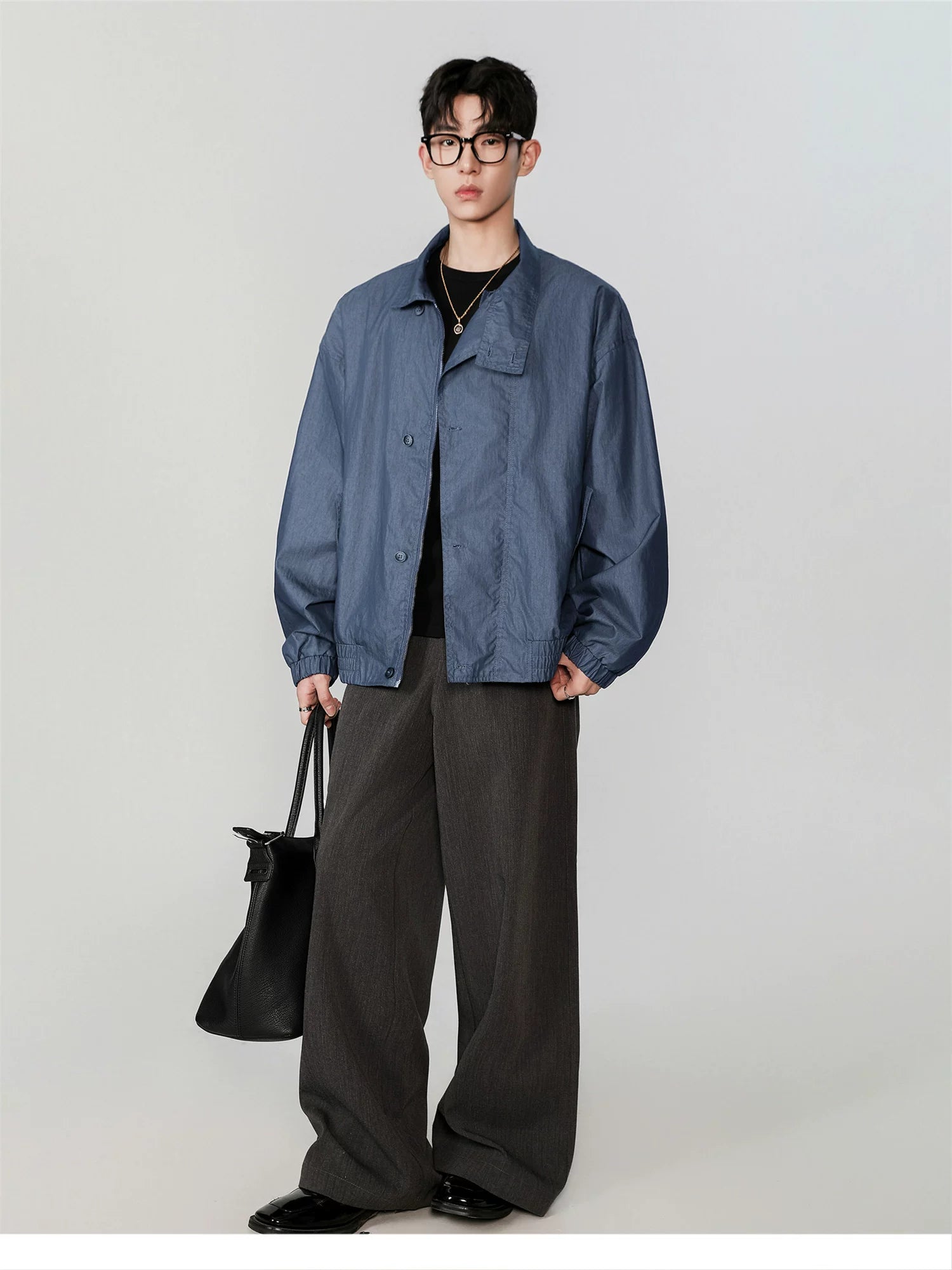 Slant lapel mercerized blue jacket FE0712