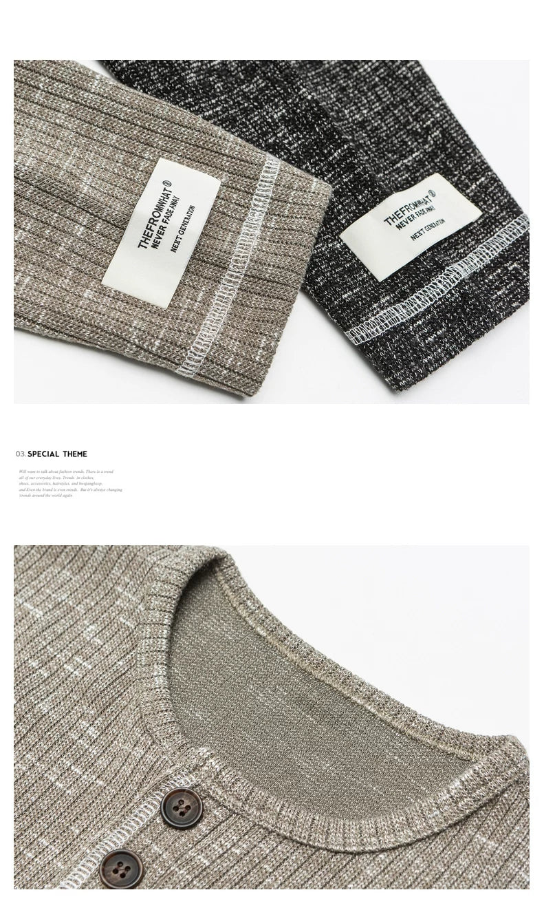 Grey Henry Neck Long Sleeve T-Shirt FE0713