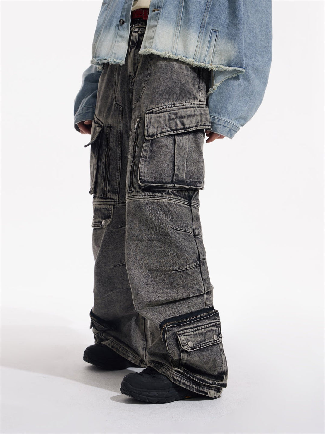 Multi-pocket wide leg casual jeans FE0420