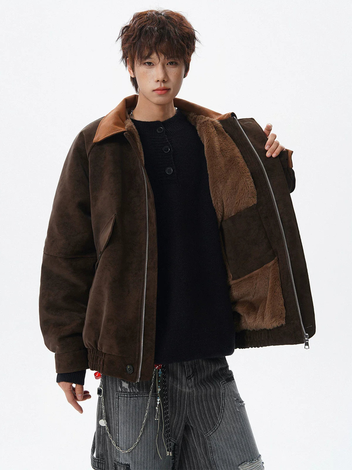 Vintage Suede Lapel Cotton Jacket FE0711