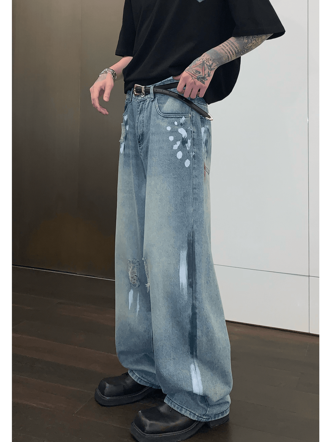 street graffiti contrast color straight jeans FE0103