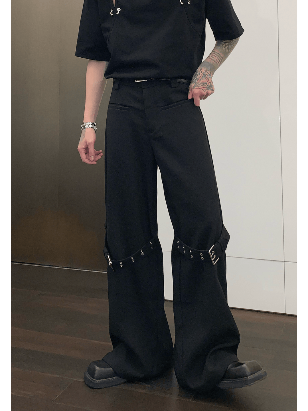 strap design straight suit pants FE0413