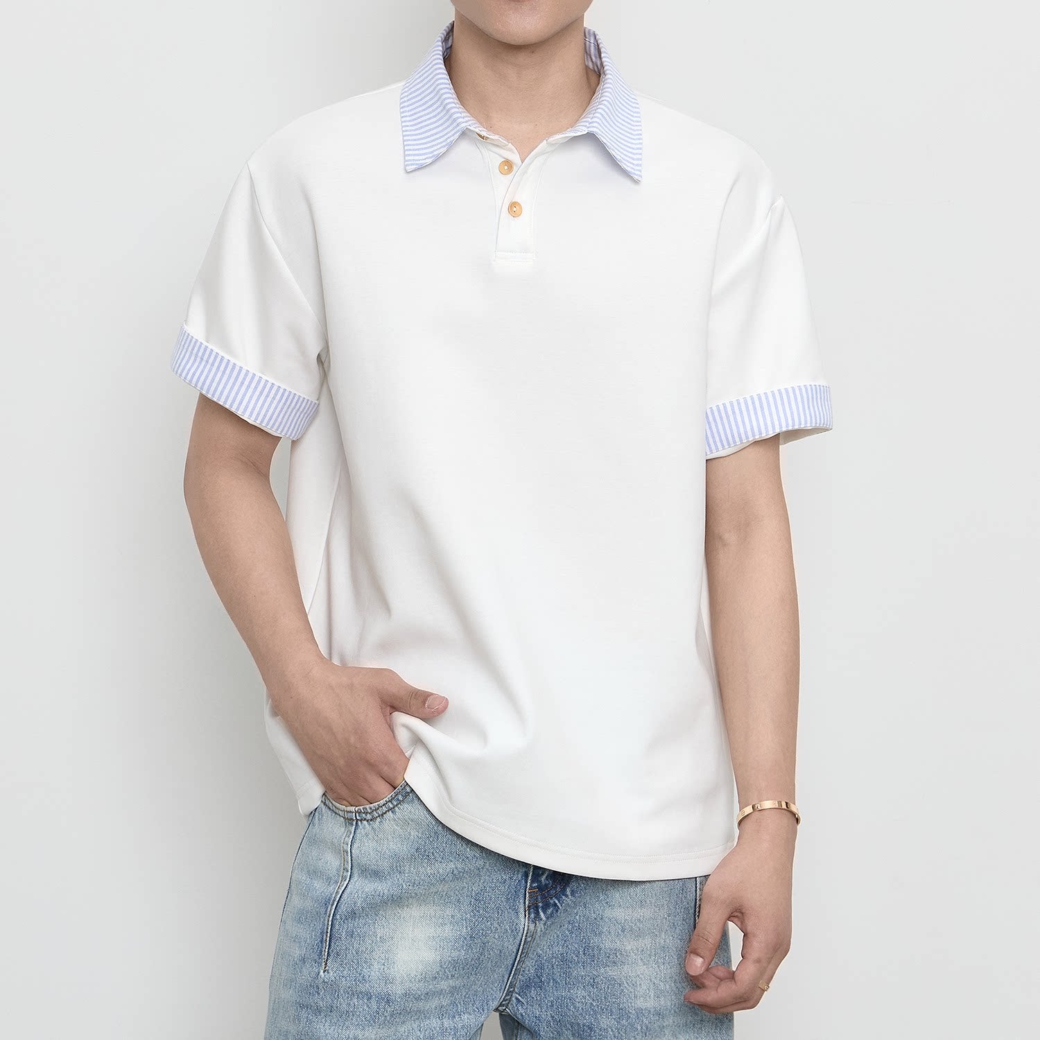 Old Money Wind Fake Two-piece Short Sleeve Summer Loose T-Shirt Shirt Collar FE0722