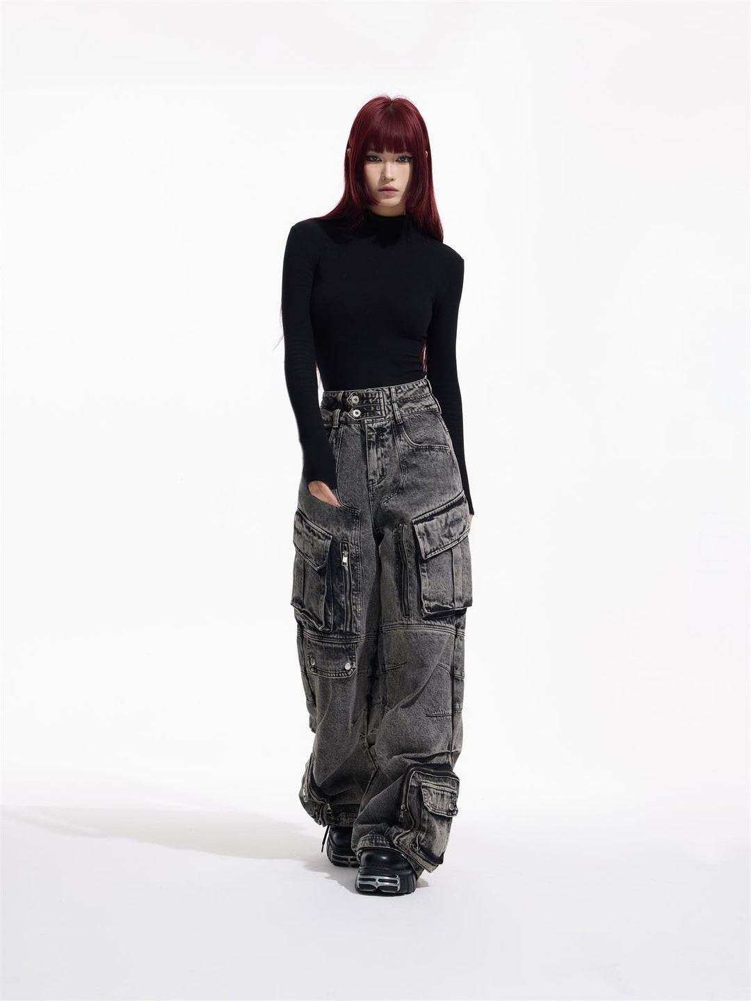 Multi-pocket wide leg casual jeans FE0420