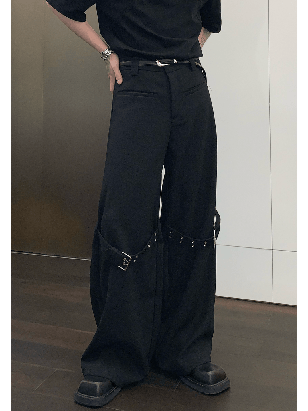 strap design straight suit pants FE0413